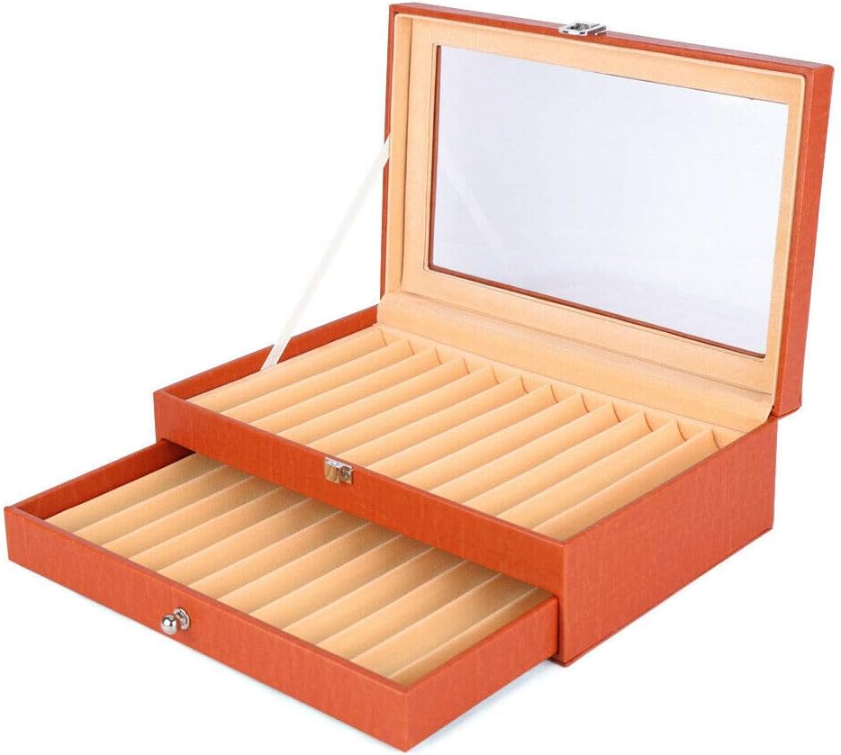 Leather Pen Display Case Storage Organizer Box with Drawer (Black, 36 Slot) Q4060