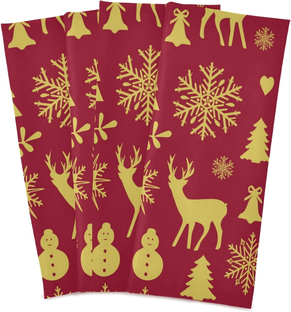 Reindeer Bells Snowflakes Kitchen Towels Set of 4 Dishcloths Ultra Absorbent 28'' x 18'' N772