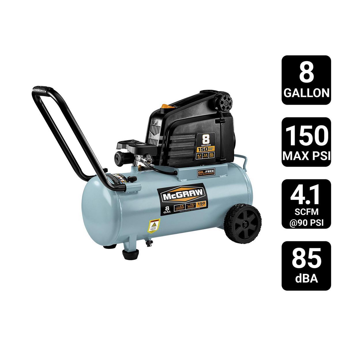 8 Gallon 150 PSI Oil-Free Air Compressor W827363