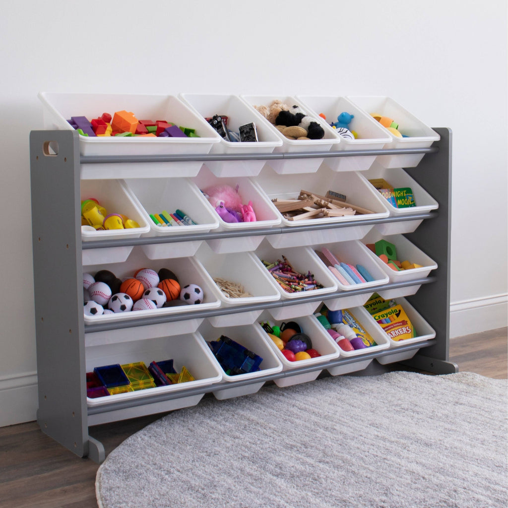 Grey and White Extra Large Storage Organizer with 20 Plastic Bins V503892
