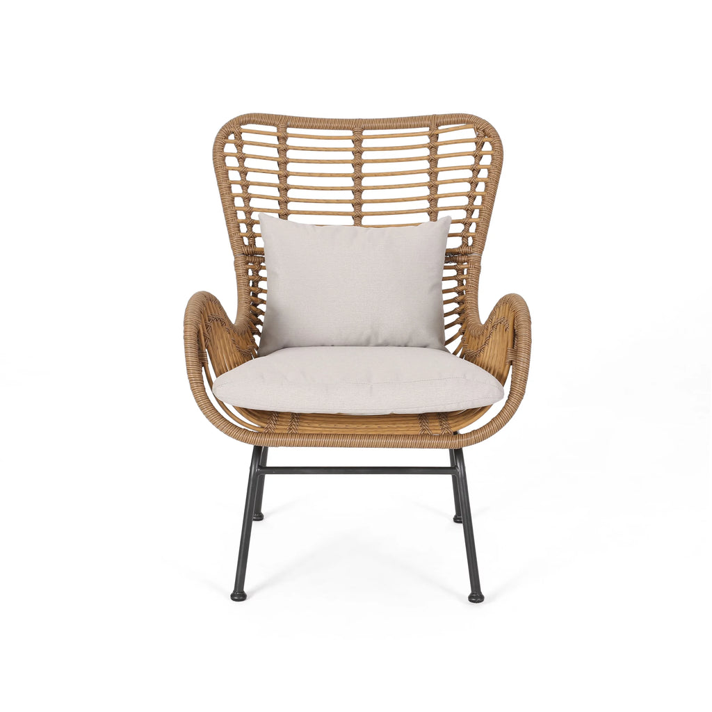 Light Brown and Beige Wicker Club Chairs with Cushions, Set of 2 P492565