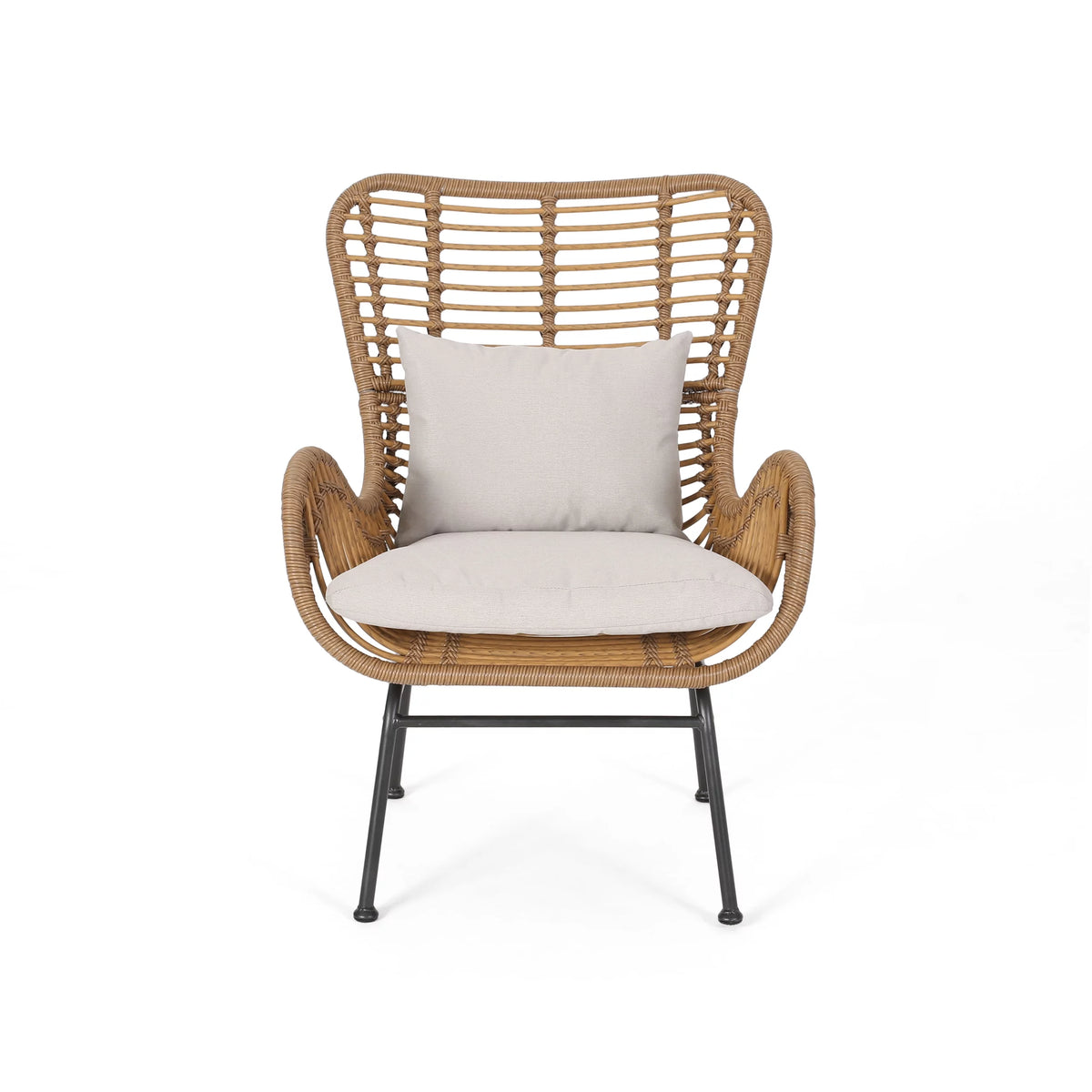 Light Brown and Beige Wicker Club Chairs with Cushions, Set of 2 P492565