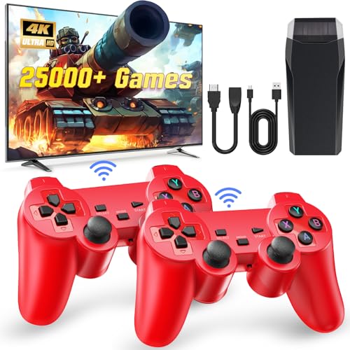 Wireless Retro Game Console with 25000+ Built-in Games, 4K HDMI Output, 2.4GHz Wireless Controller (Red) X605