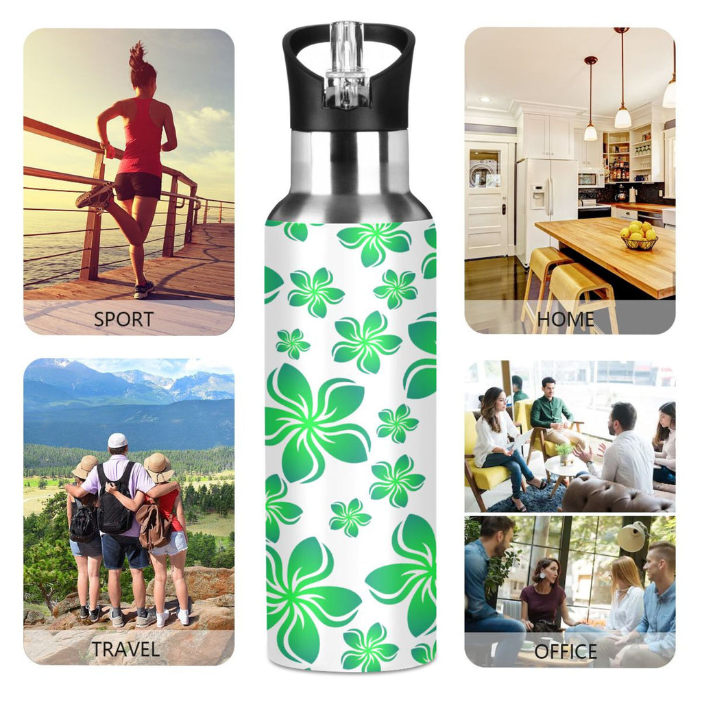 Green Stainless Steel Insulated Water Bottle with Straw Lid V9597