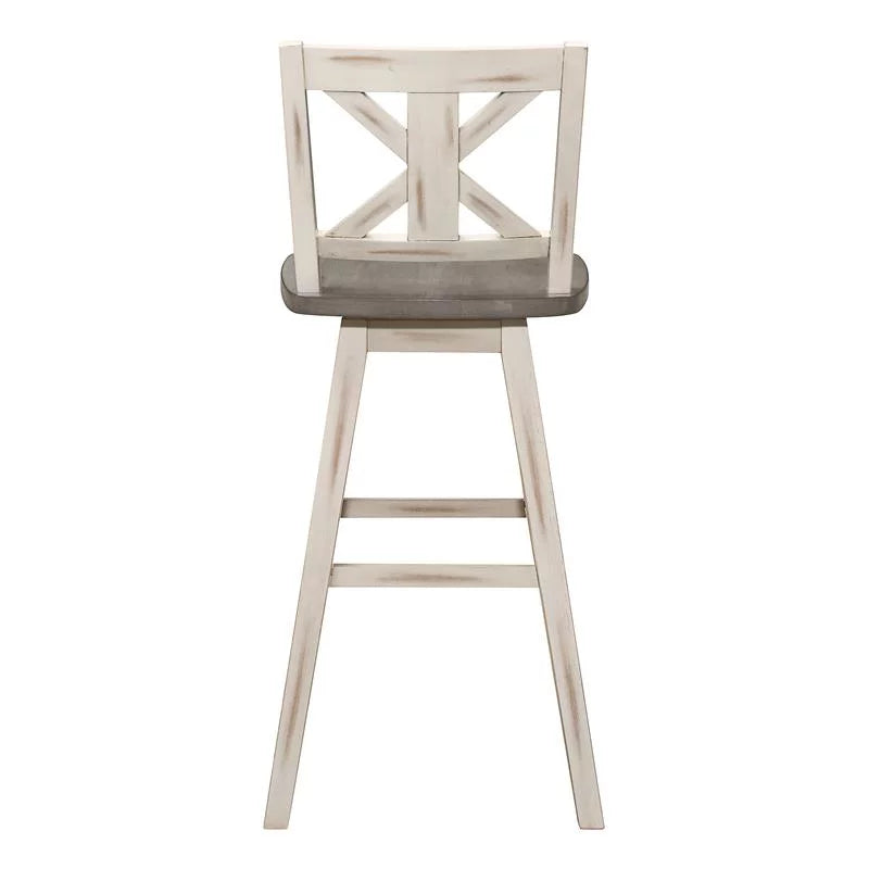 White Cross Back Bar Height Swivel Chair Set of 2 F20084