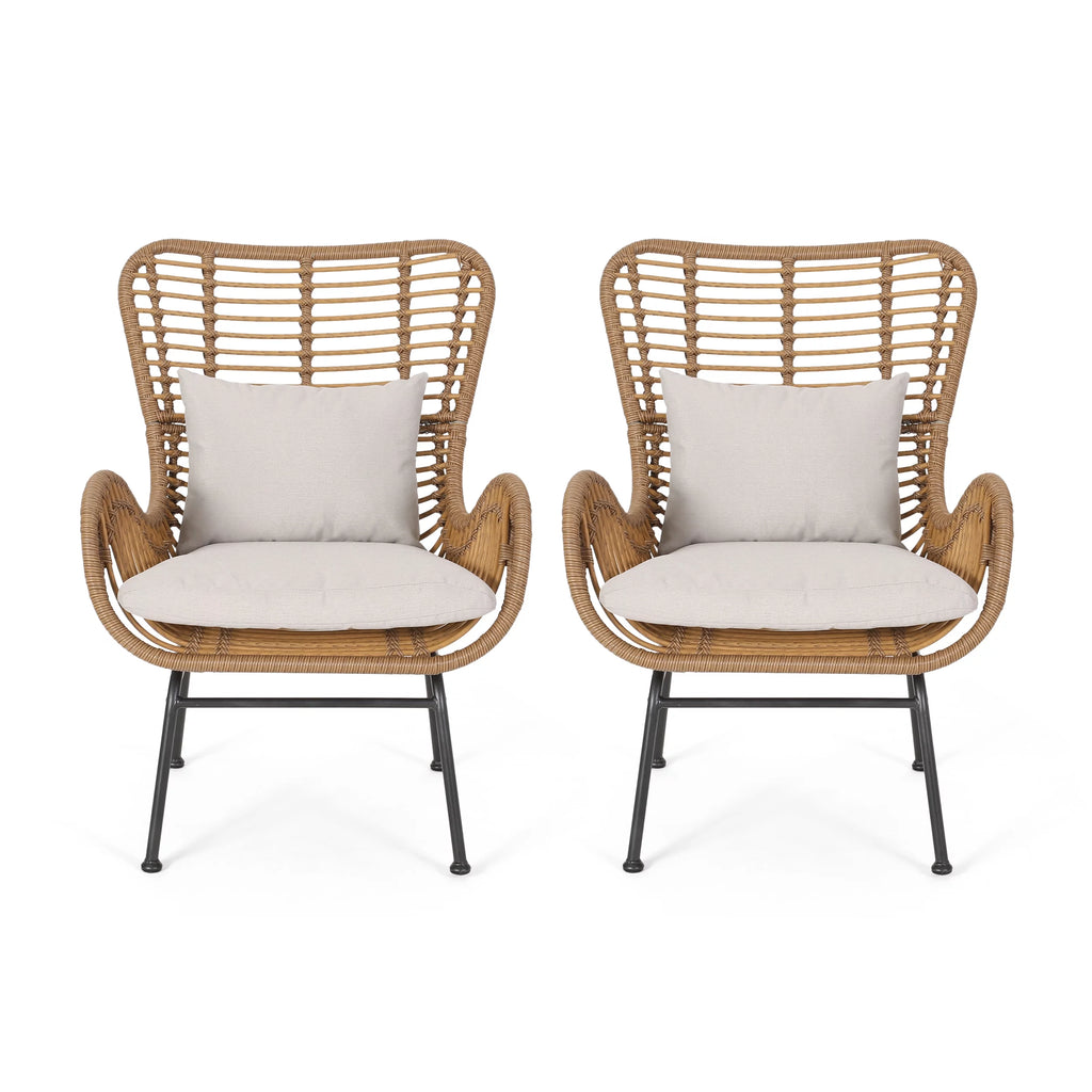 Light Brown and Beige Wicker Club Chairs with Cushions, Set of 2 P492565