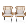 Light Brown and Beige Wicker Club Chairs with Cushions, Set of 2 P492565