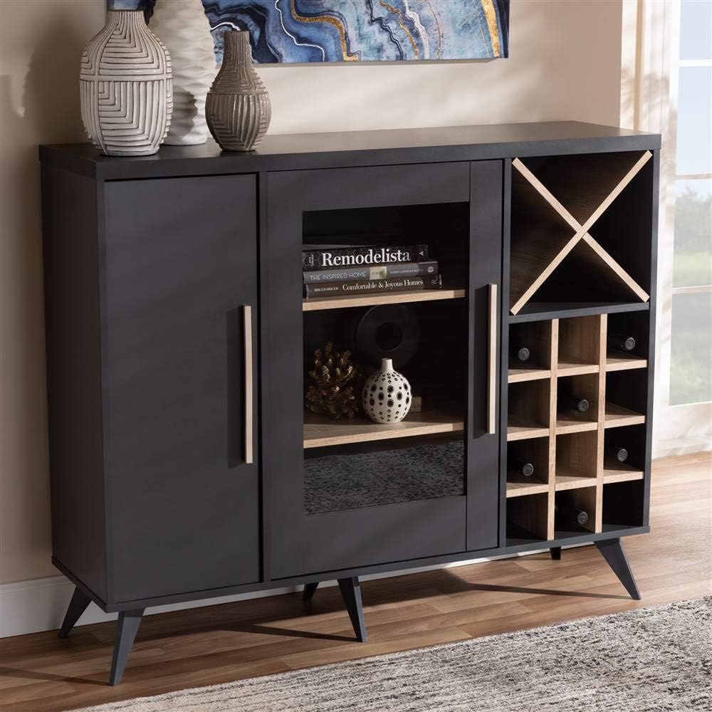Dark Grey Oak Finished Wine Cabinet W583