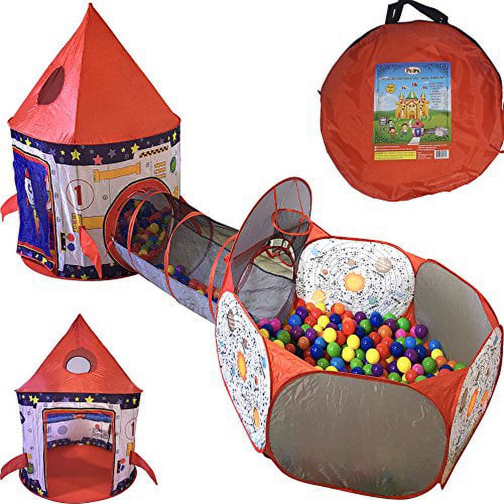 3pc Kids Play Tent Tunnel and Ball Pit with Basketball Hoop H46886