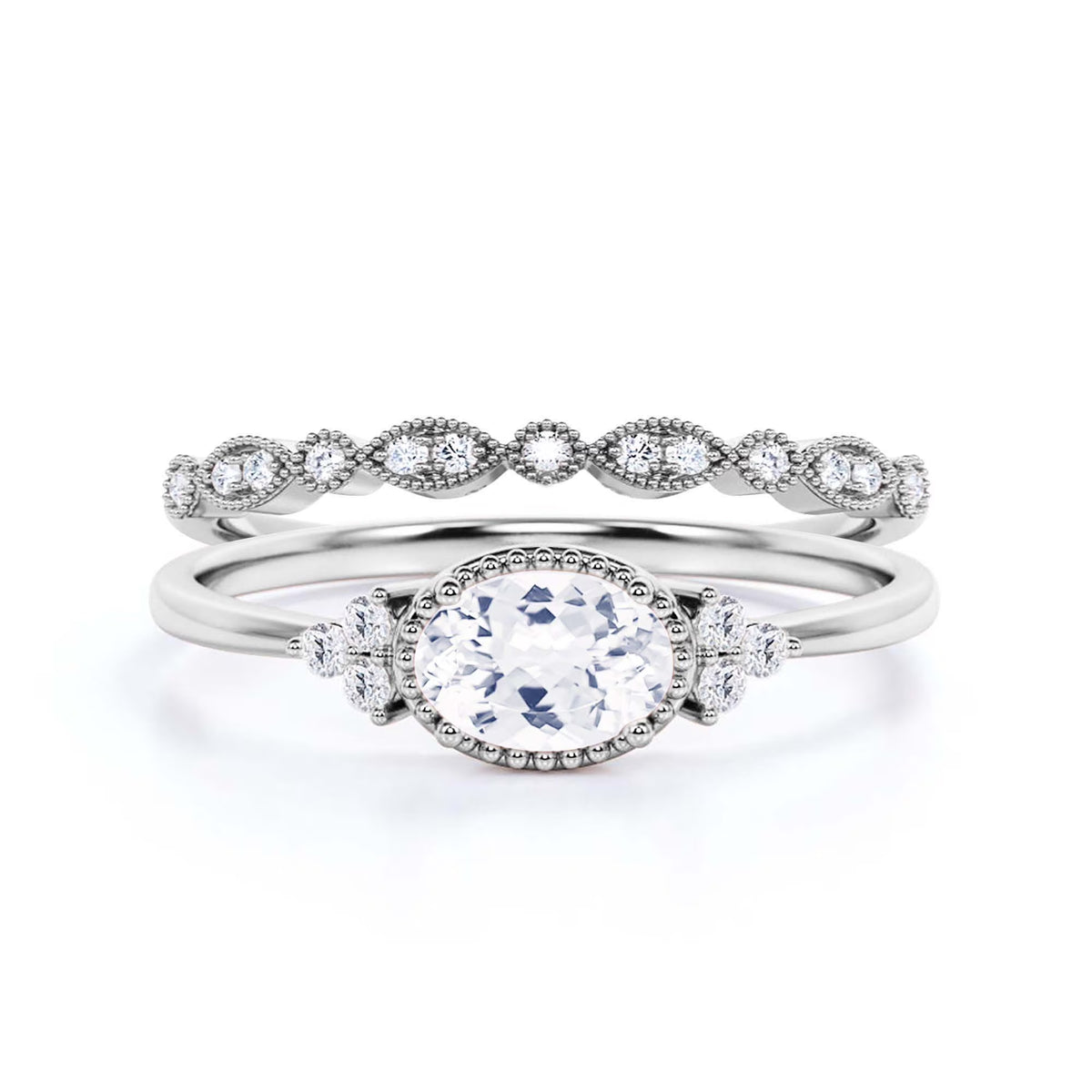 1.90 Carat Oval Cut Moissanite Engagement Ring in 10K Solid White Gold V75688