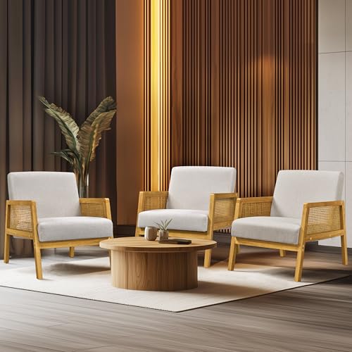 Beige Linen Accent Chair with Wood Legs, Set of 2 L35776