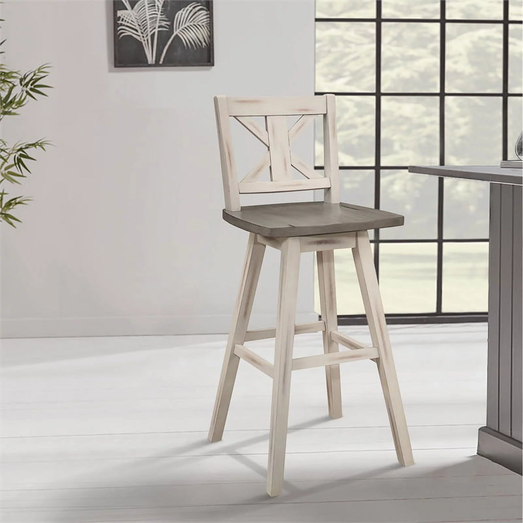 White Cross Back Bar Height Swivel Chair Set of 2 F20084