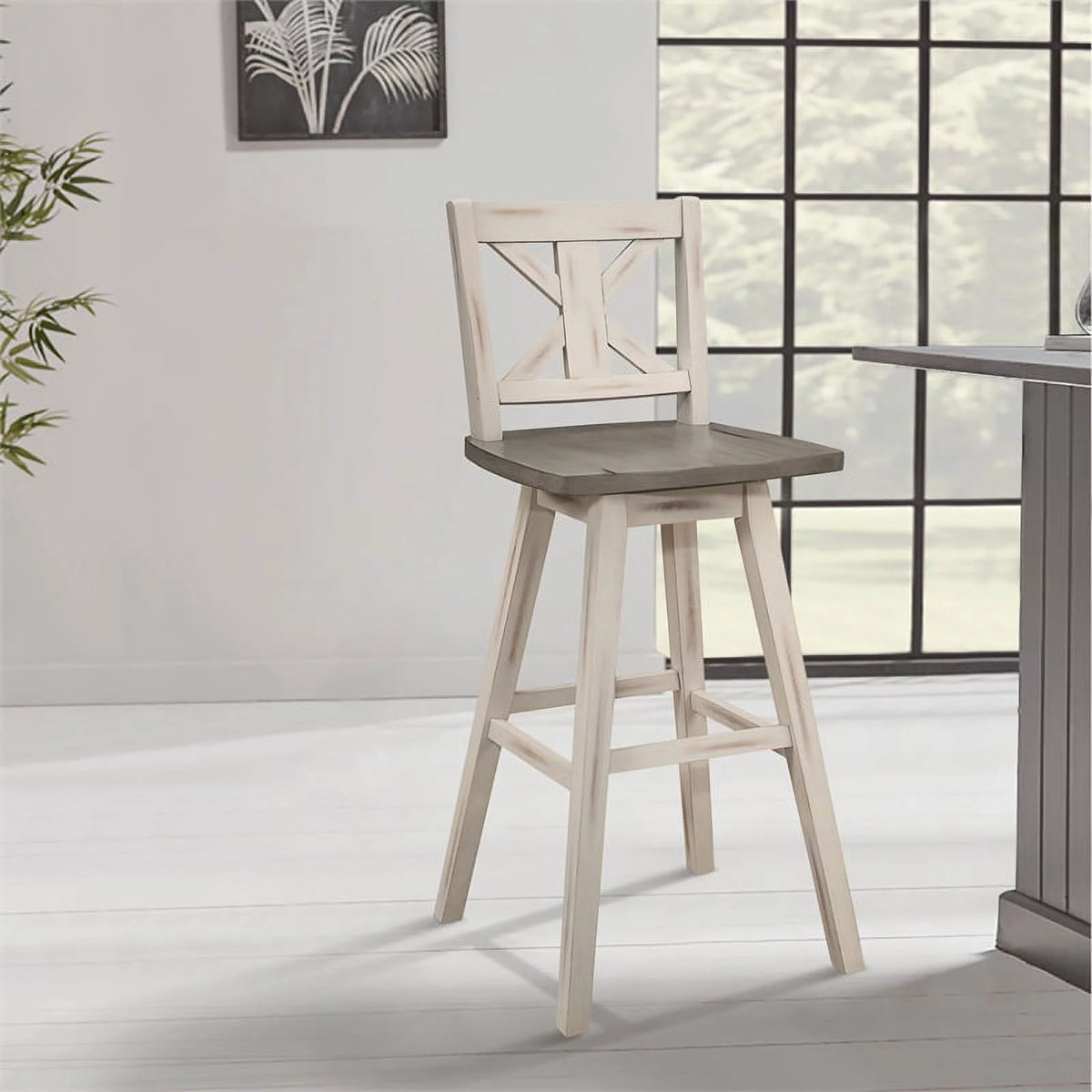 White Cross Back Bar Height Swivel Chair Set of 2 F20084