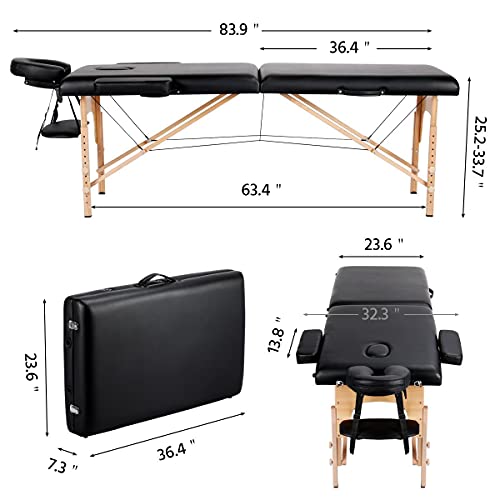 Portable Foldable Adjustable Massage Table 24 inch Black O840552
