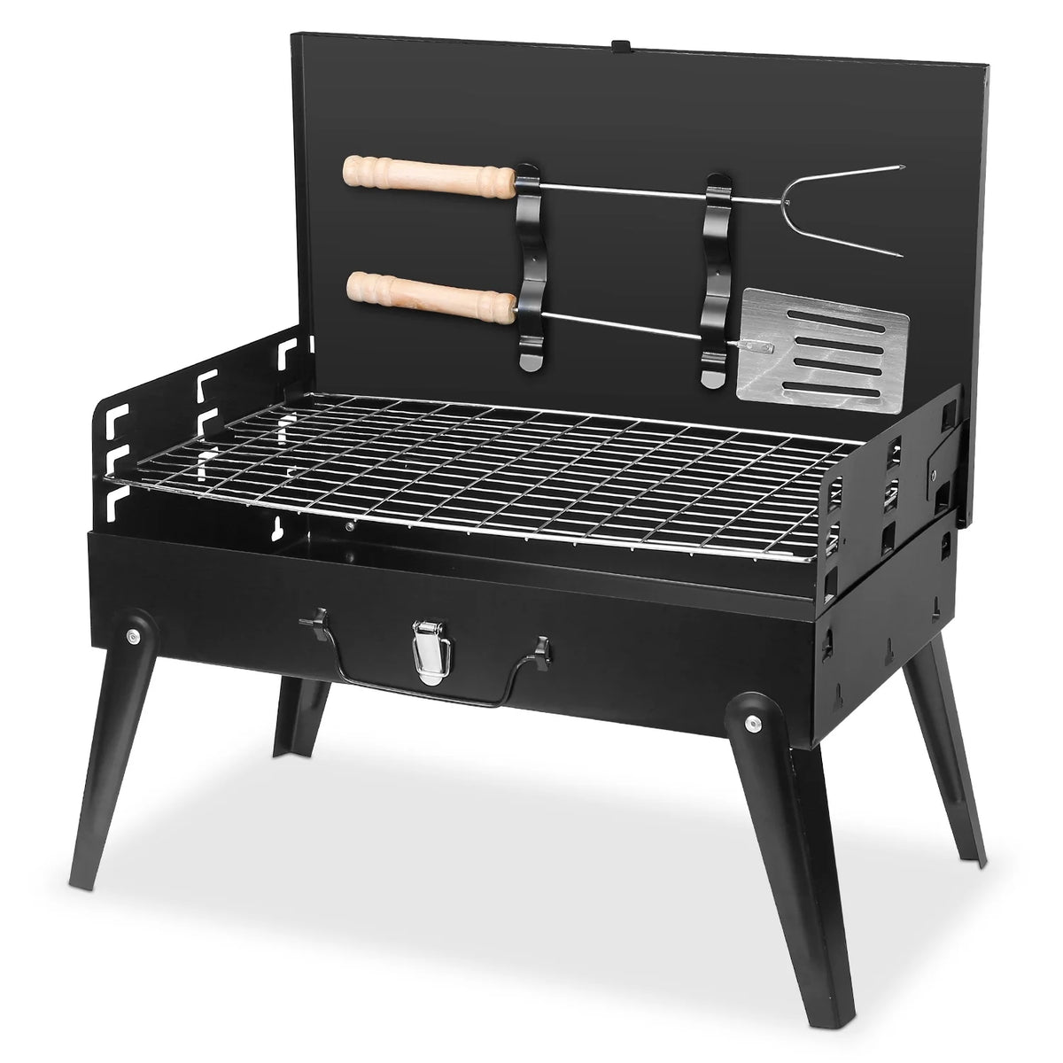 Portable Charcoal Grill with 2Pcs Non-Stick Mat, Black Y159497
