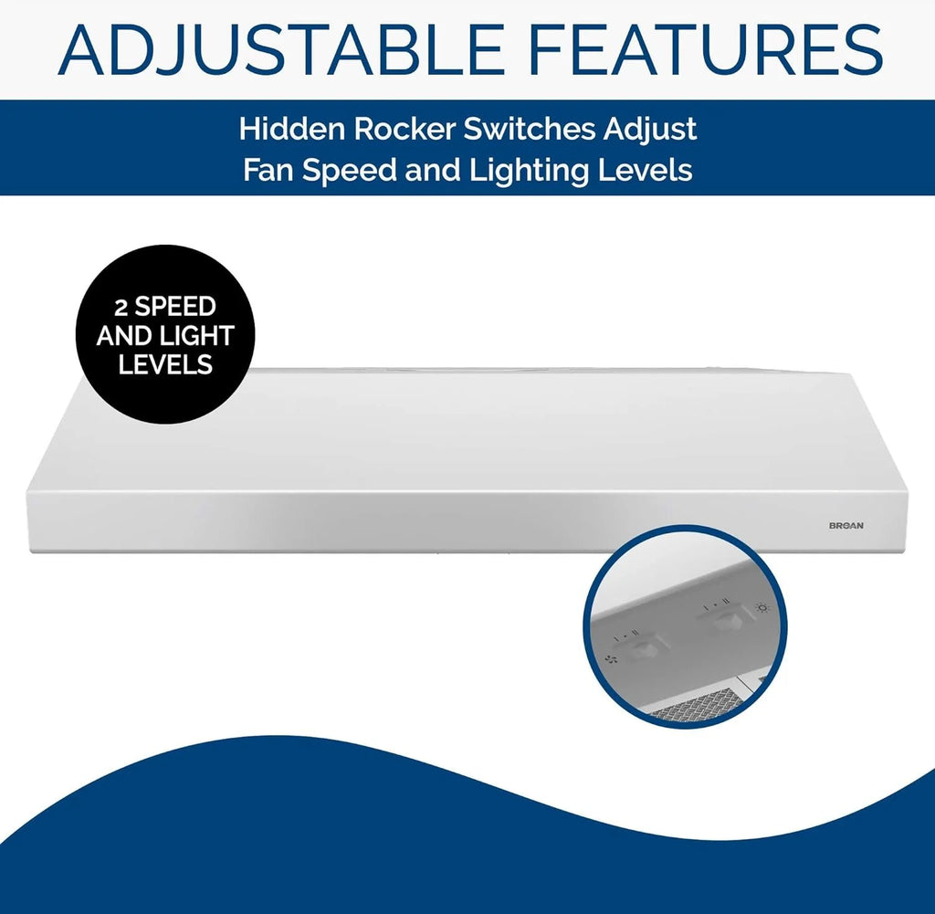 White 30-inch Under-Cabinet 4-Way Convertible Range Hood with 2-Speed Exhaust Fan and Light, 300 Max Blower CFM O5813