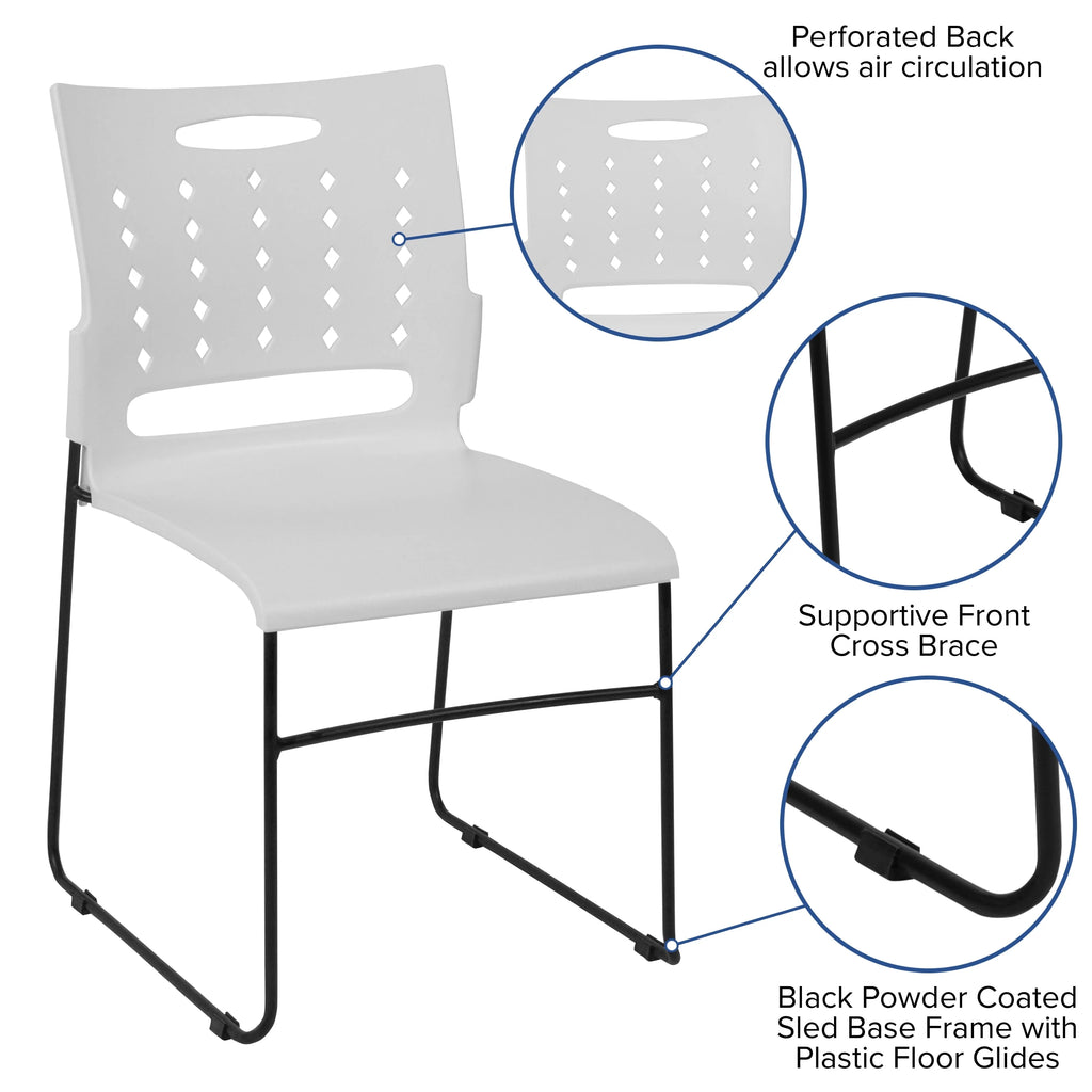 White Sled Base Stack Chair with Air-Vent Back Z255
