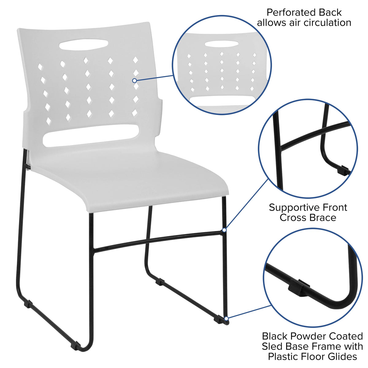 White Sled Base Stack Chair with Air-Vent Back Z255