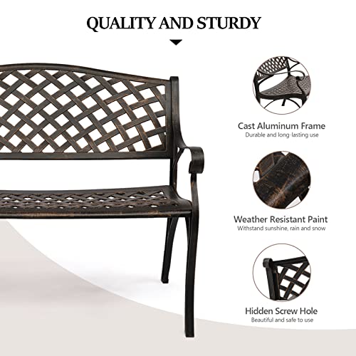 White Cast Aluminum Patio Garden Bench K79820