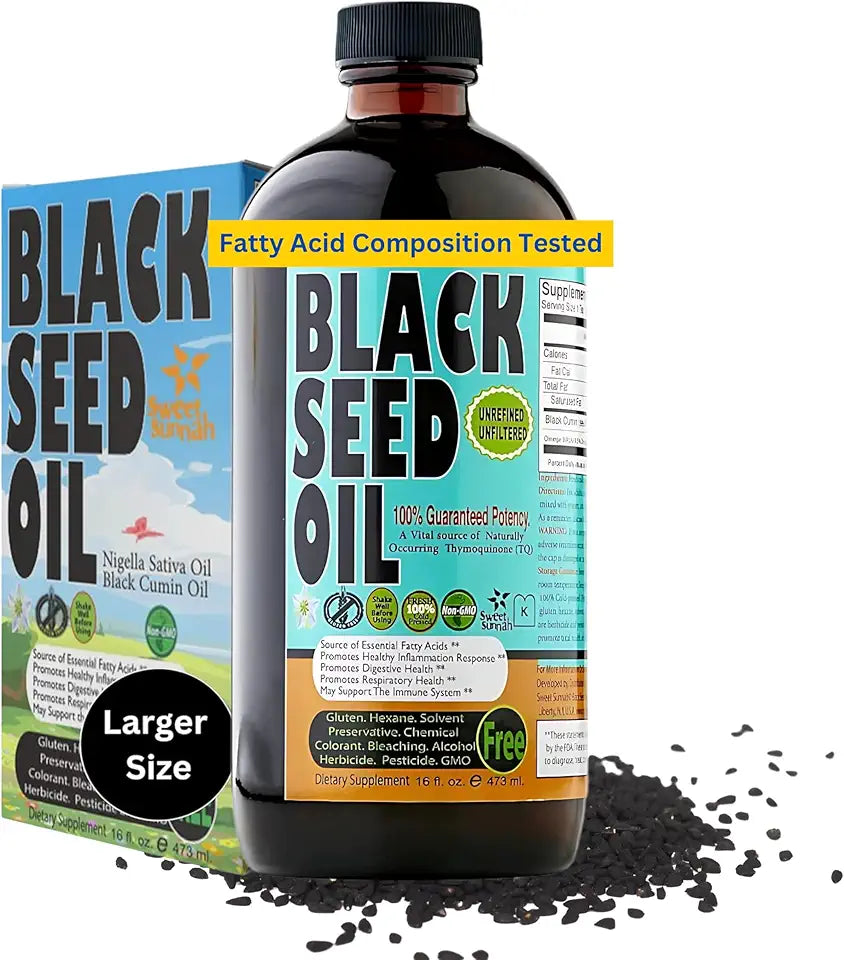 Black Seed Oil Liquid 16 oz Sugar Free Cold Pressed Vegan Halal V895