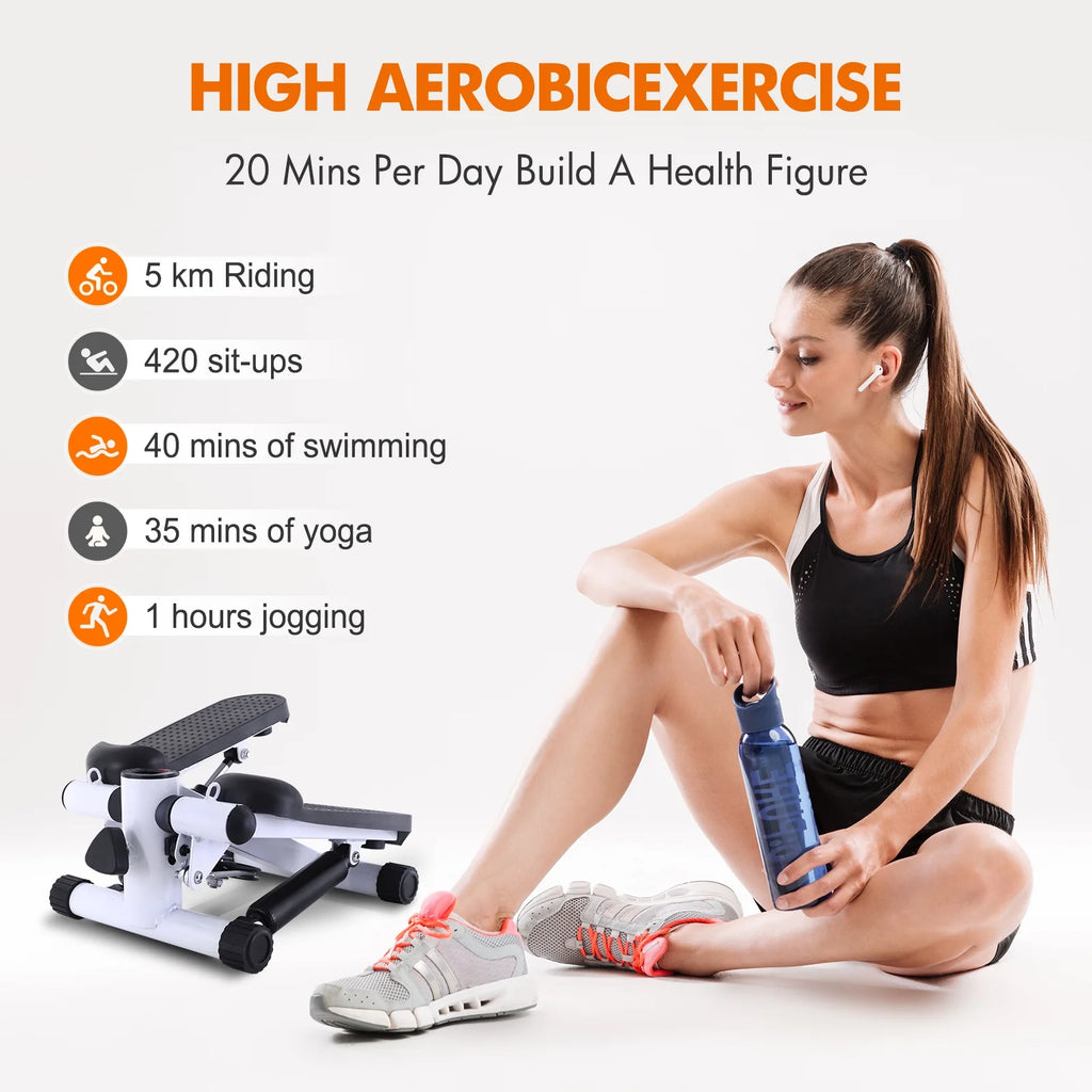 Gray Mini Stepper Air Stair Climber Exercise Machine with Resistance Band K639020