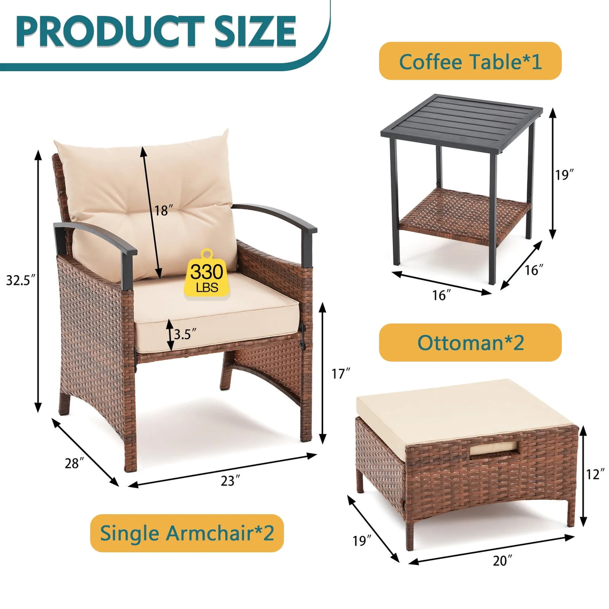 5 Pcs Outdoor Rattan Wicker Furniture Set L1879