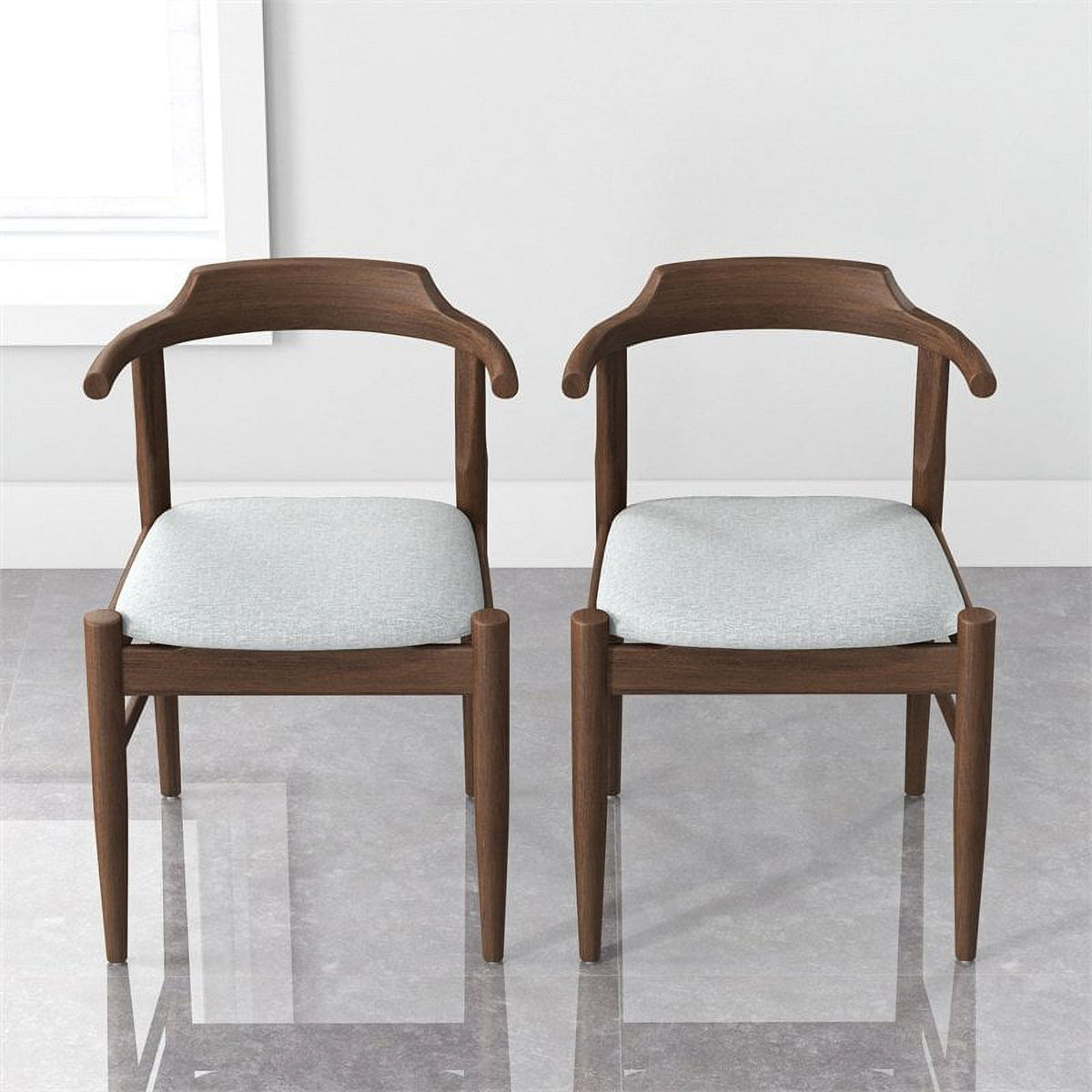 Mid-Century Wood/Fabric Dining Chair in Gray (Set of 2) W944782