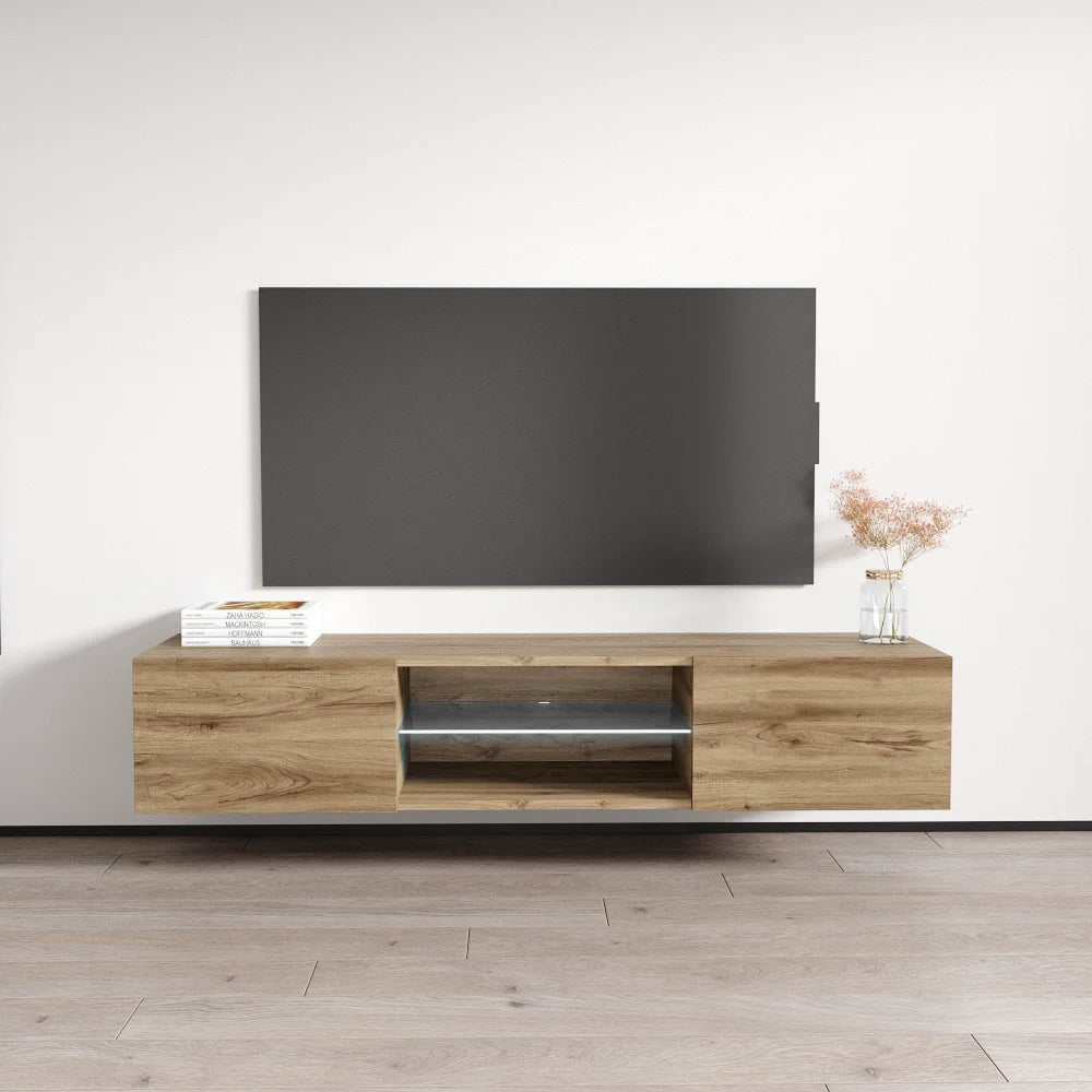 Floating TV Stand up to 70" High Gloss Wall Mounted Media Console with Storage Cabinets and LED Lights C59489
