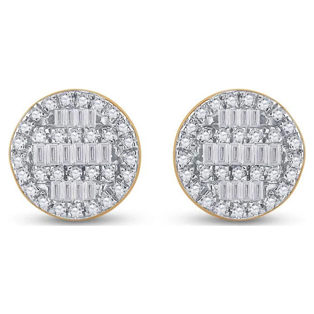 10kt Yellow Gold Baguette Diamond Circle Cluster Earrings 1/3 Cttw T862270