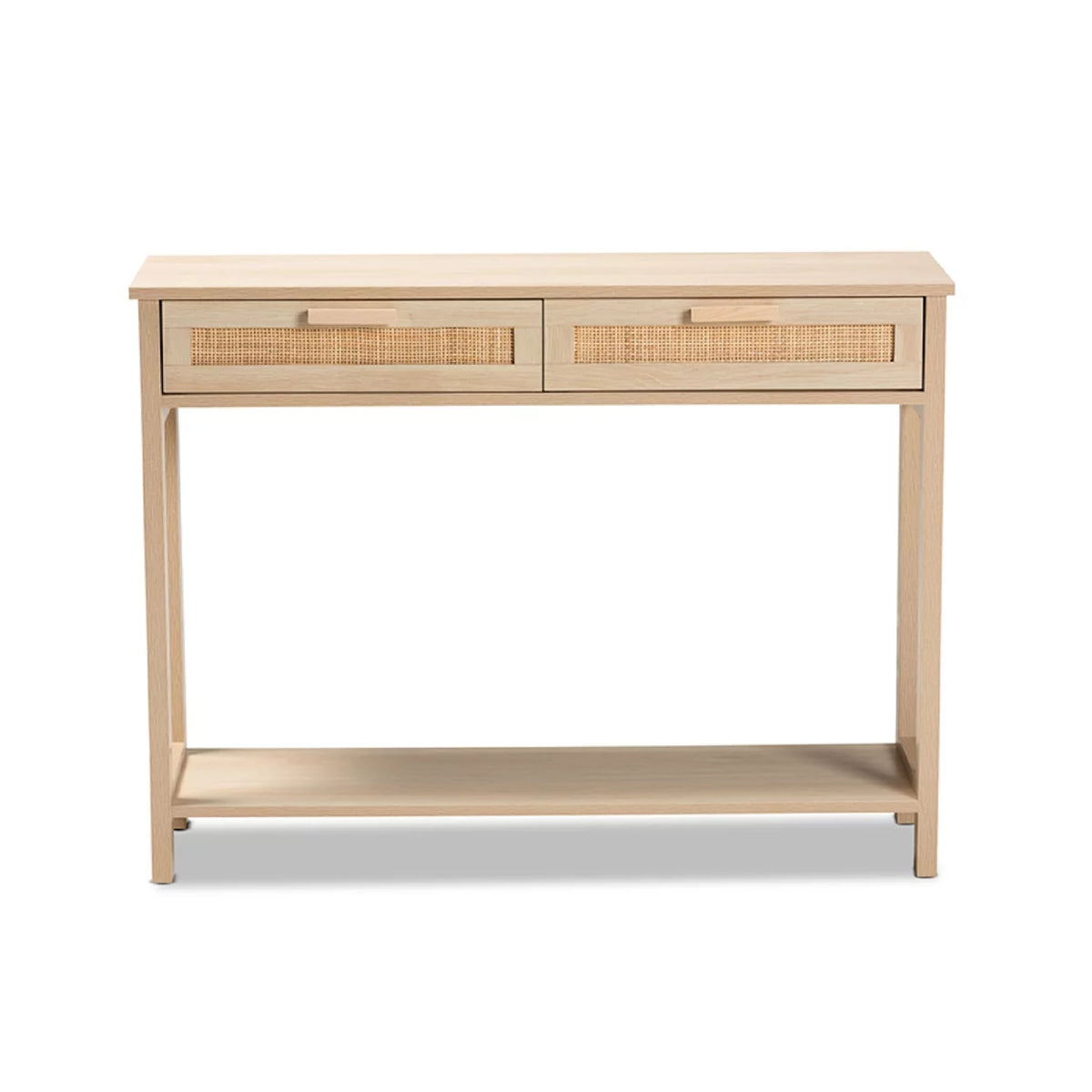 Light Brown Wood 2-Drawer Console Table with Rattan U398