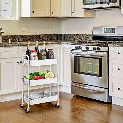 White 3-Tier Rolling Metal Utility Cart Y591