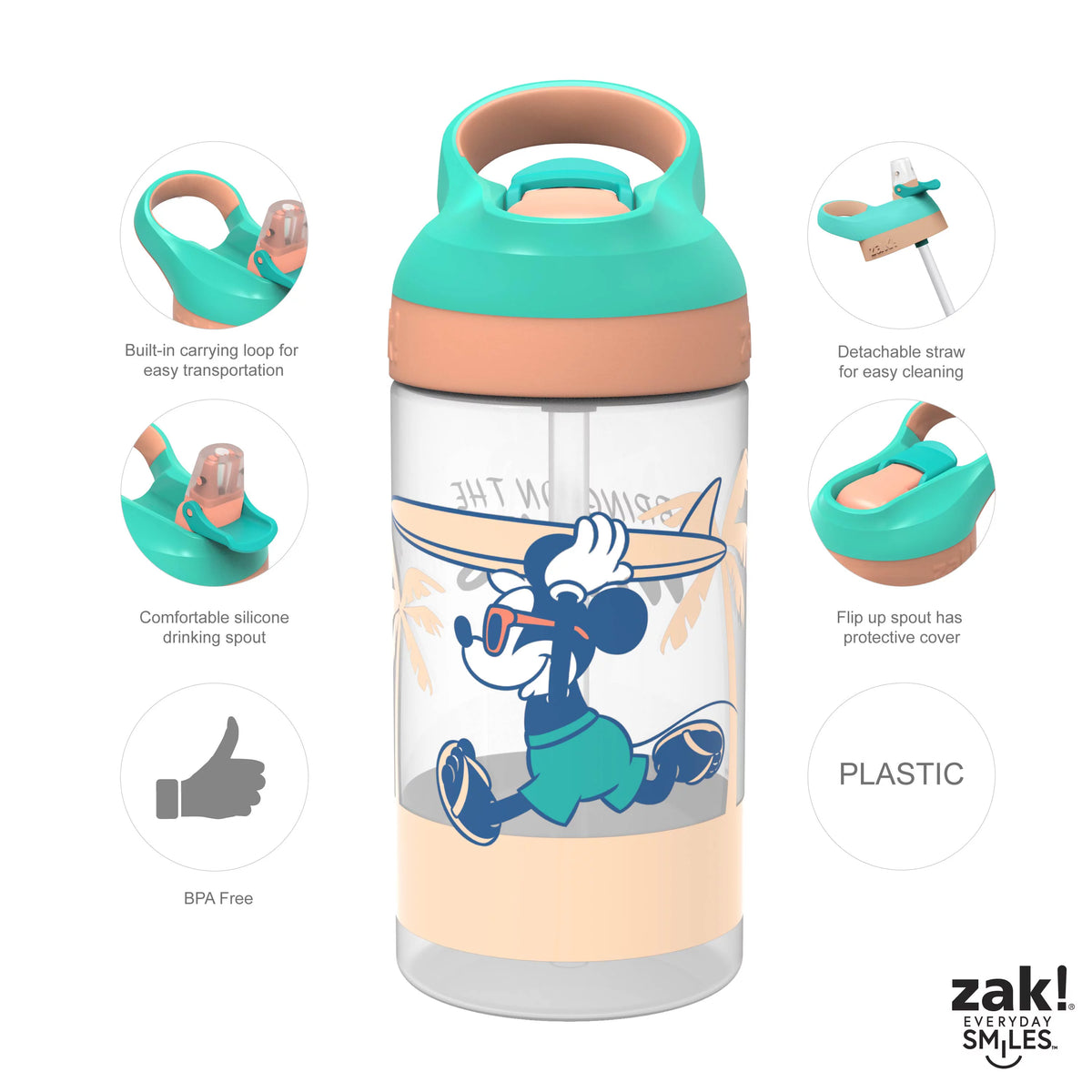 16 oz Kids Water Bottle with Flip Straw and Carry Handle E47184