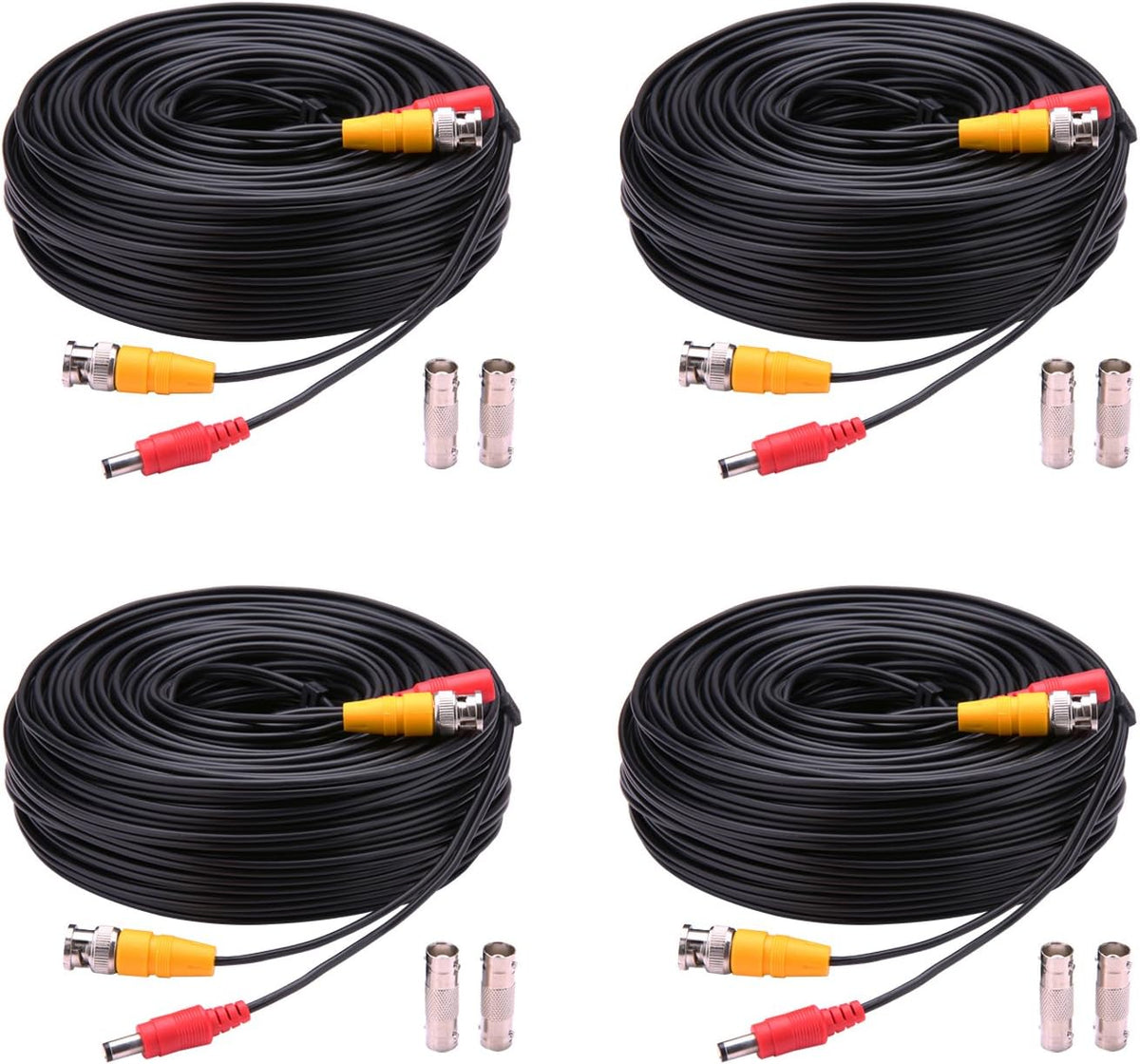 BNC Cable 4x150ft Siamese Video and Power Security Camera Cable with 2 Female Connectors Black Pack of 2 H652038