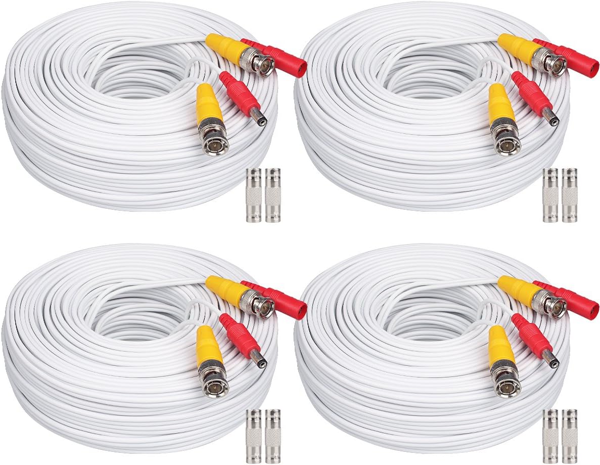 BNC Cable 4x150ft Siamese Video and Power Security Camera Cable with 2 Female Connectors Black Pack of 2 H652038
