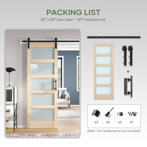 42x84 inch Frosted Glass Sliding Barn Door with Hardware Kit F250600