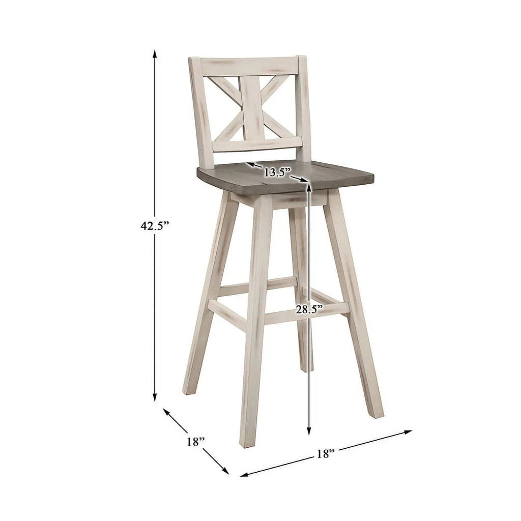 White Cross Back Bar Height Swivel Chair Set of 2 F20084