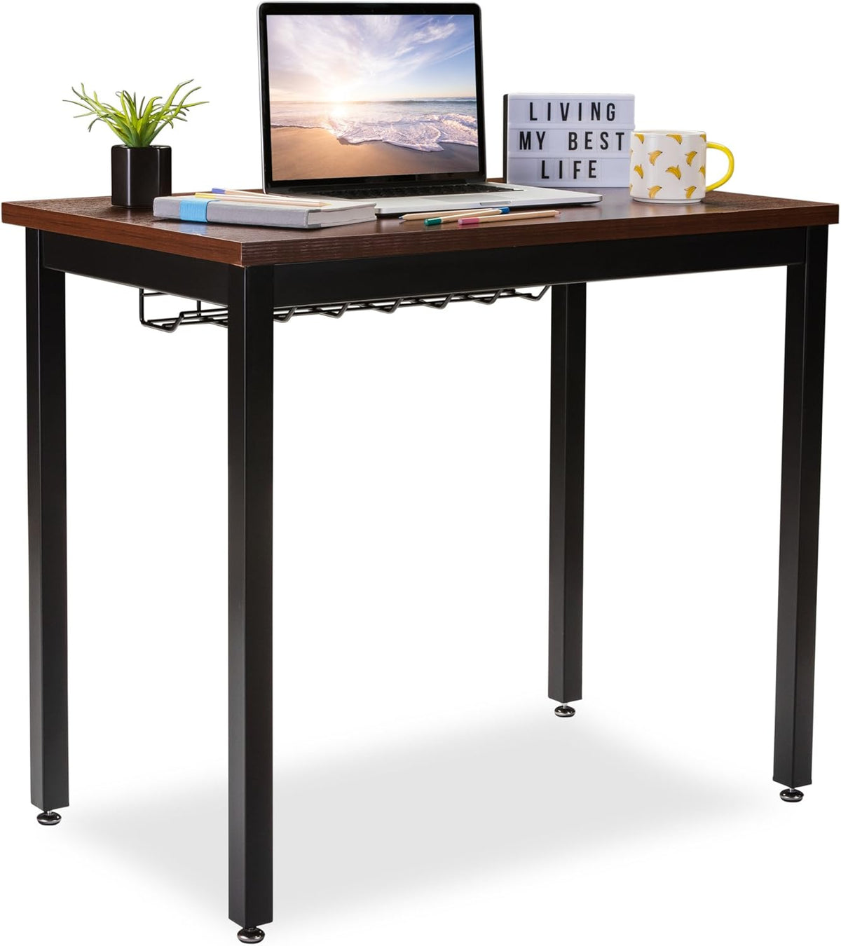 Teak 36” Computer Desk with Cable Organizer J588