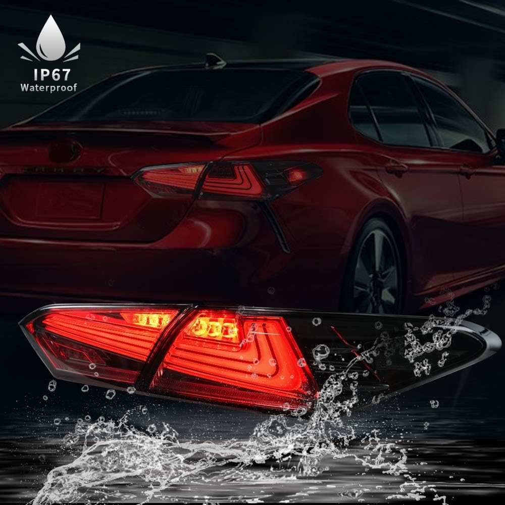 Full LED Tail Lights Assembly for Toyota Camry 2018-2021, Sequential Turn Signal, Transparent, Pair F975346