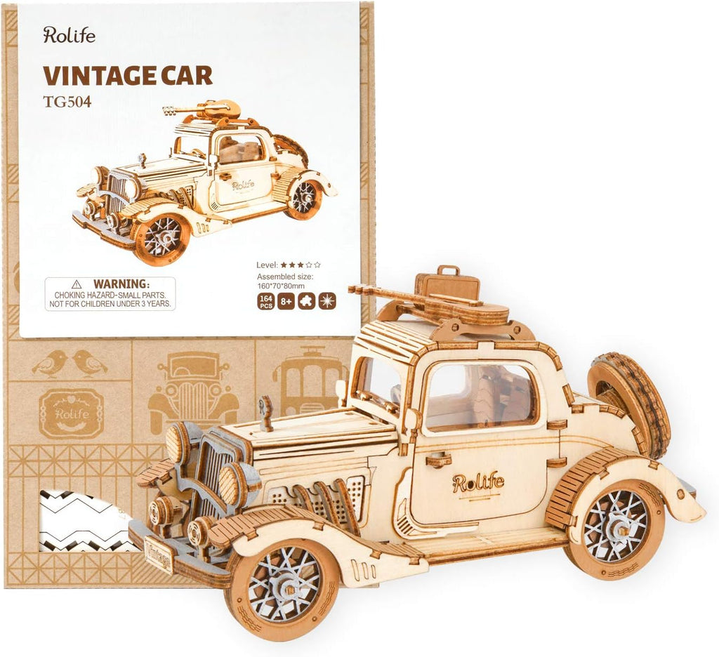 Vintage Car 3D Wooden Puzzle Craft Model Kits, Pack of 2 L77422