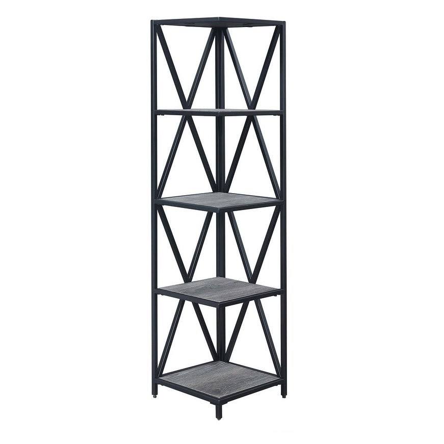 Weathered Grey Black 5-Tier Corner Bookcase G882