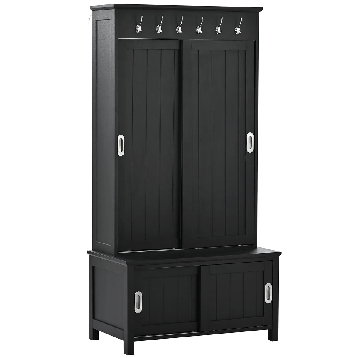 Black Wooden Hall Tree with Bench and Shoe Storage T358