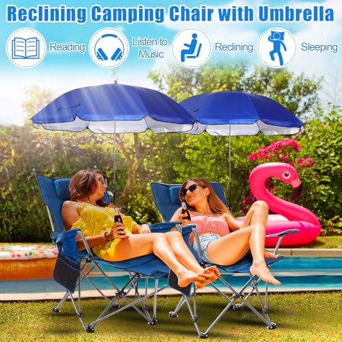 2 Set Folding Camping Chair with Umbrella and Foot Rest M881