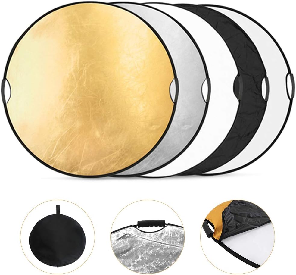 5 in 1 Collapsible Reflector Set with 2 Handles and Carrying Bag Gold Silver White Black Transparent (23.6in) K699309