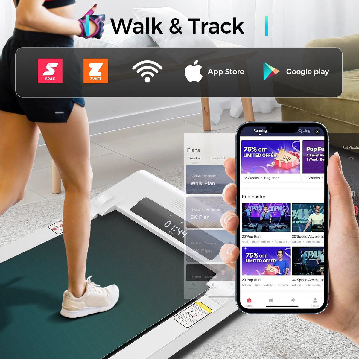 2.5HP Slim Compact Under Desk Treadmill with LED Display and Remote Control K994