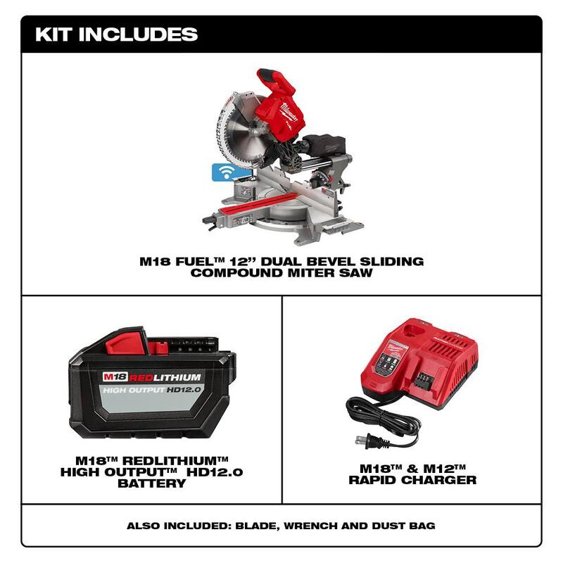 18V Lithium-Ion Brushless Cordless 12 in. Dual Bevel Sliding Compound Miter Saw Kit with Stand and Battery L902770
