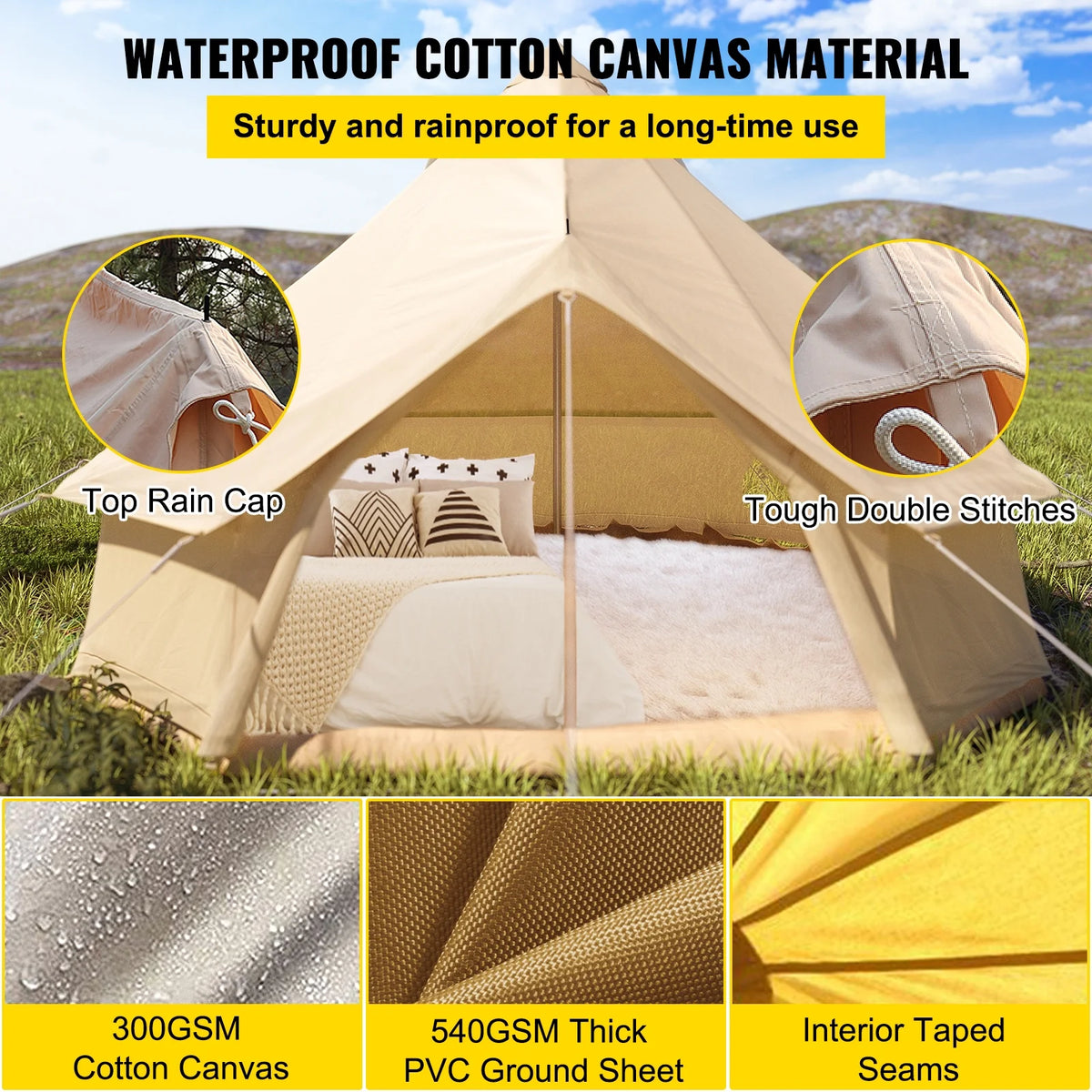 Canvas Bell Tent with Stove Jacket Waterproof 4 Seasons E657