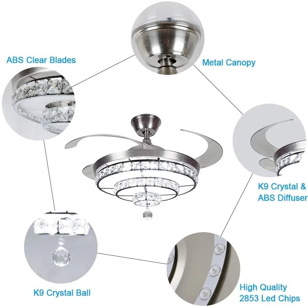 Crystal Ceiling Fan with Light and Remote, 3-Blade Y929303