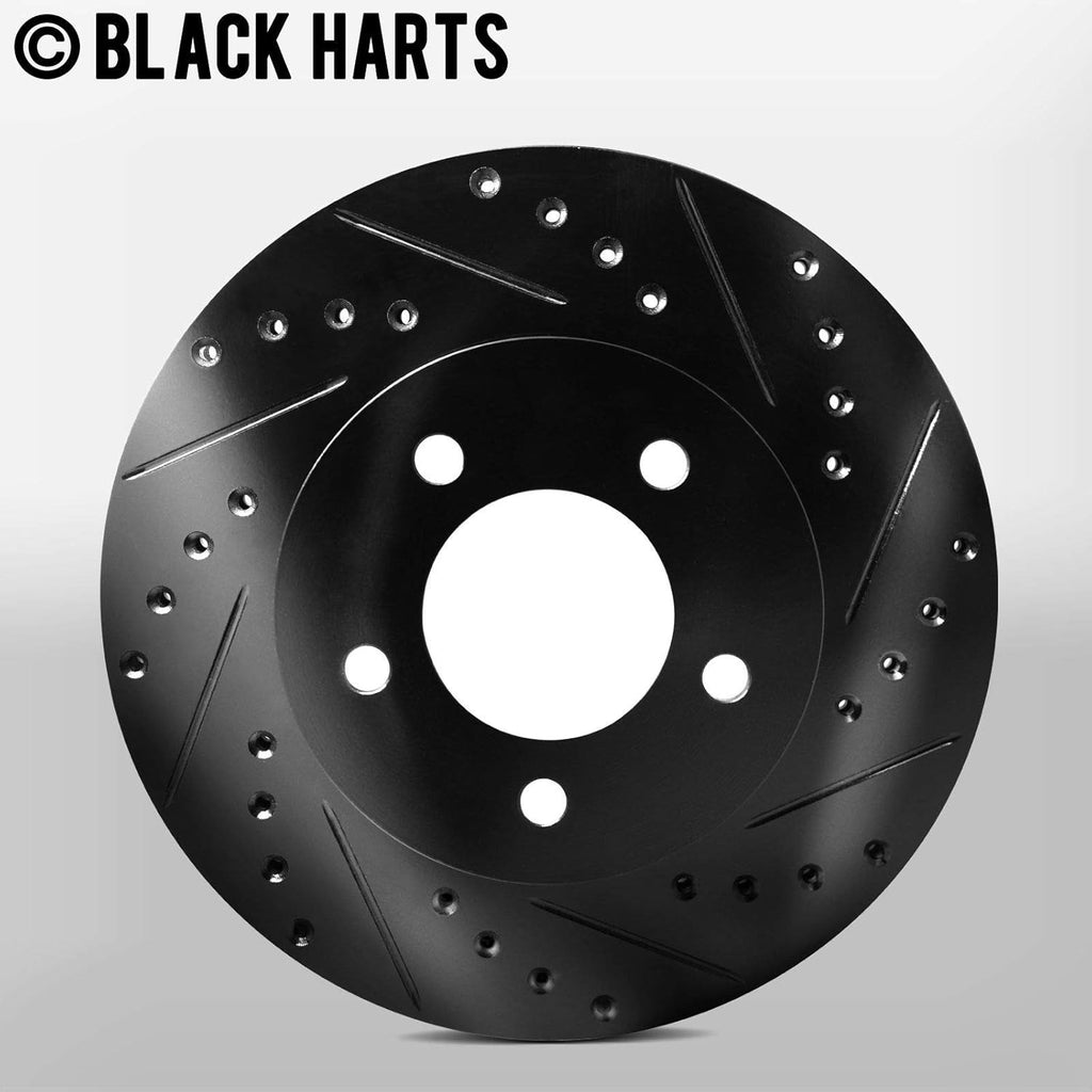 Front Brake Rotors Black Drilled Slotted Heavy Duty Pads H209897