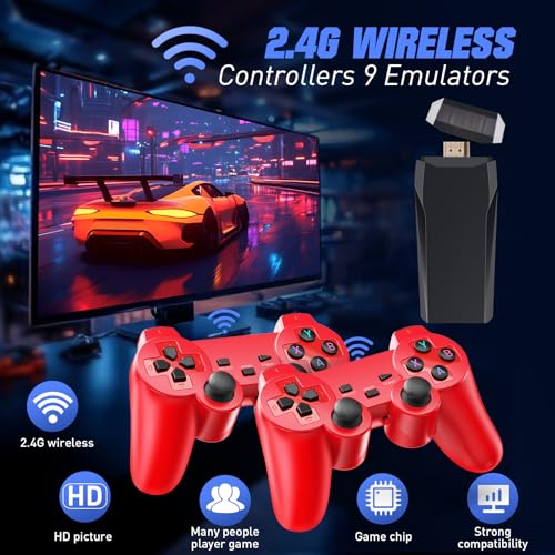 Wireless Retro Game Console with 25000+ Built-in Games, 4K HDMI Output, 2.4GHz Wireless Controller (Red) X605