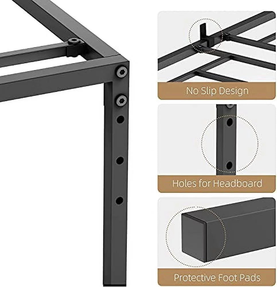 Black Metal Platform Bed Frame with Steel Slats S130155